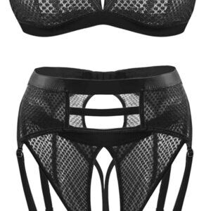 Women Sexy Lingerie Set Cutout Bra and Panty Sets Garter Lingerie 4 Piece